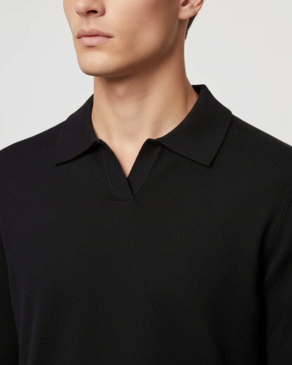 Men's Merino Wool Long Sleeve Polo Shirt - Black