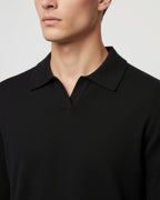 Men's Merino Wool Long Sleeve Polo Shirt - Black