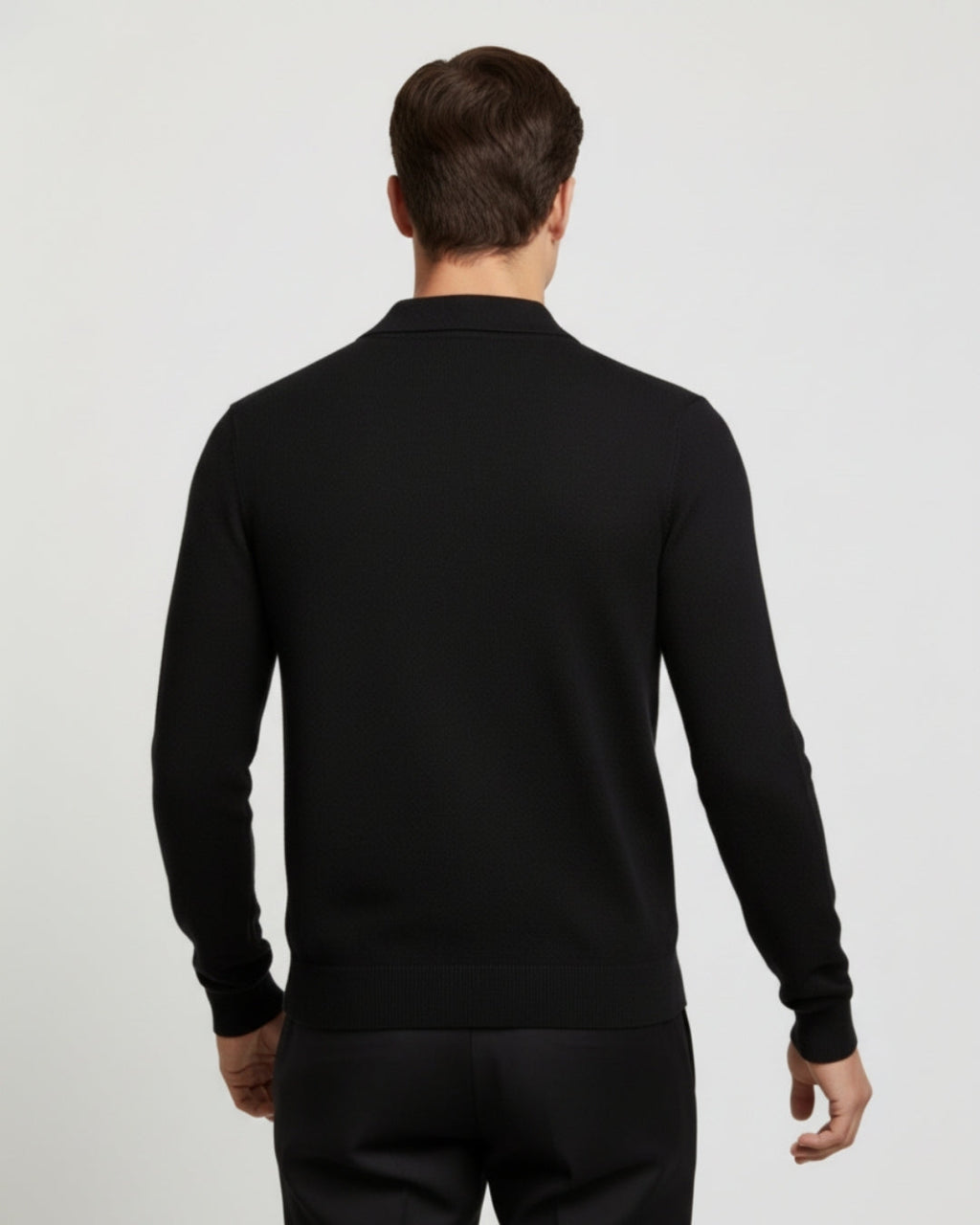 Men's Merino Wool Long Sleeve Polo Shirt - Black