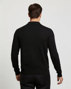 Men's Merino Wool Long Sleeve Polo Shirt - Black