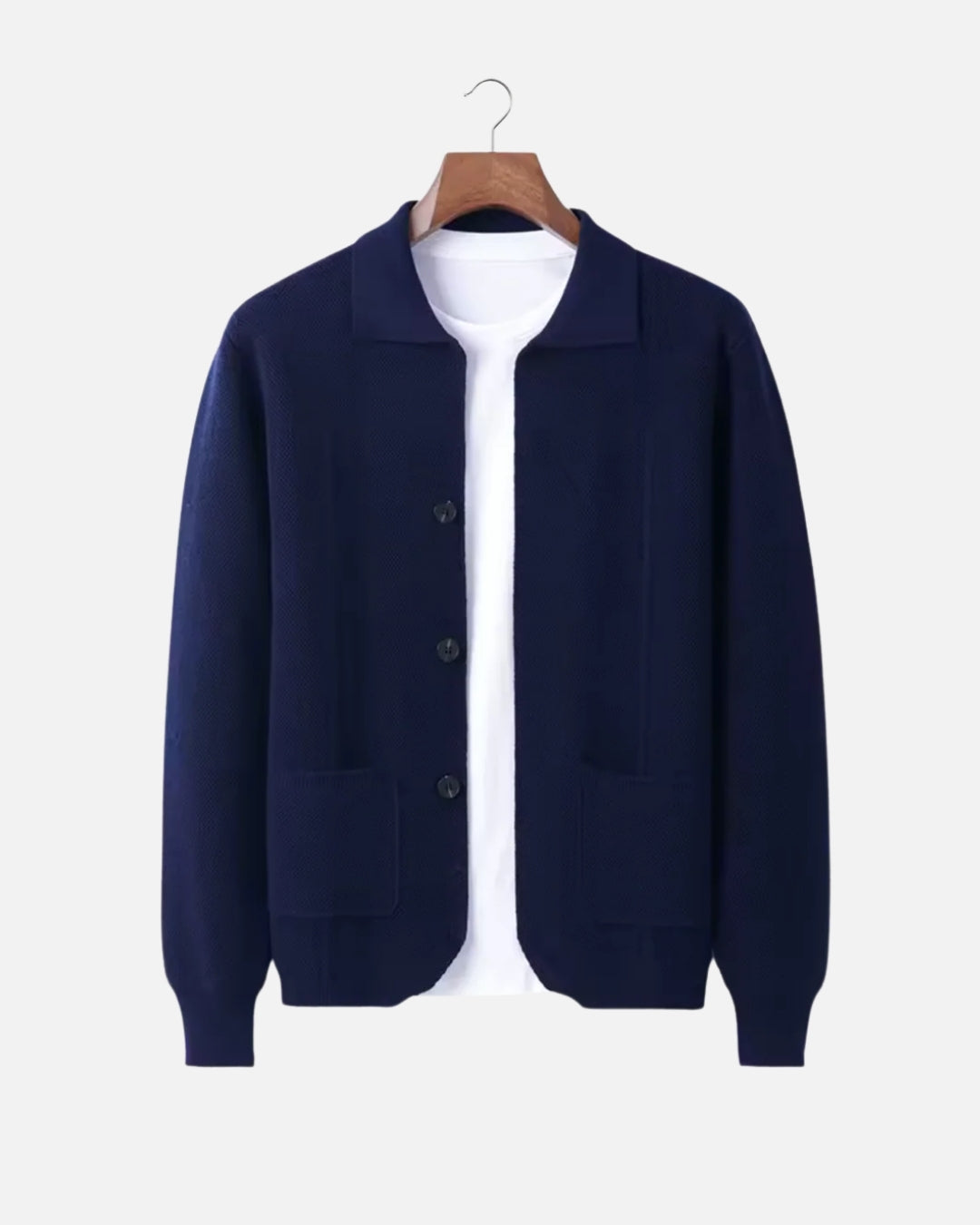 Merino Wool Button-Up Overshirt - Navy