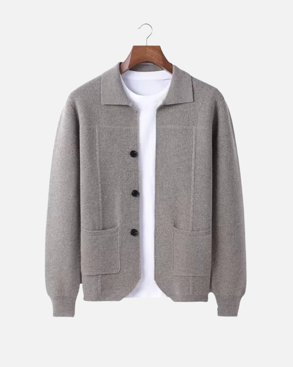 Merino Wool Button-Up Overshirt - Taupe