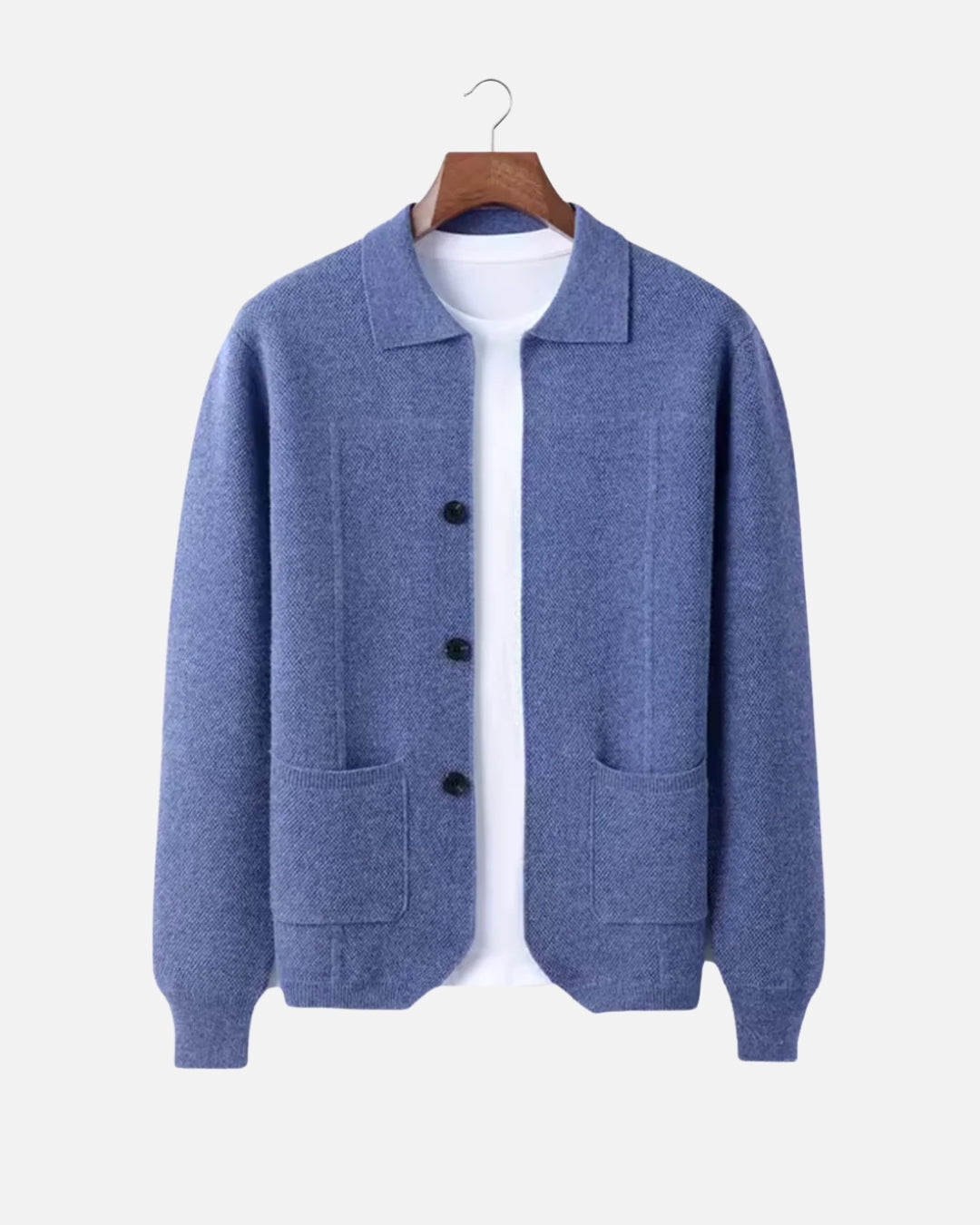 Merino Wool Button-Up Overshirt - Sea Blue