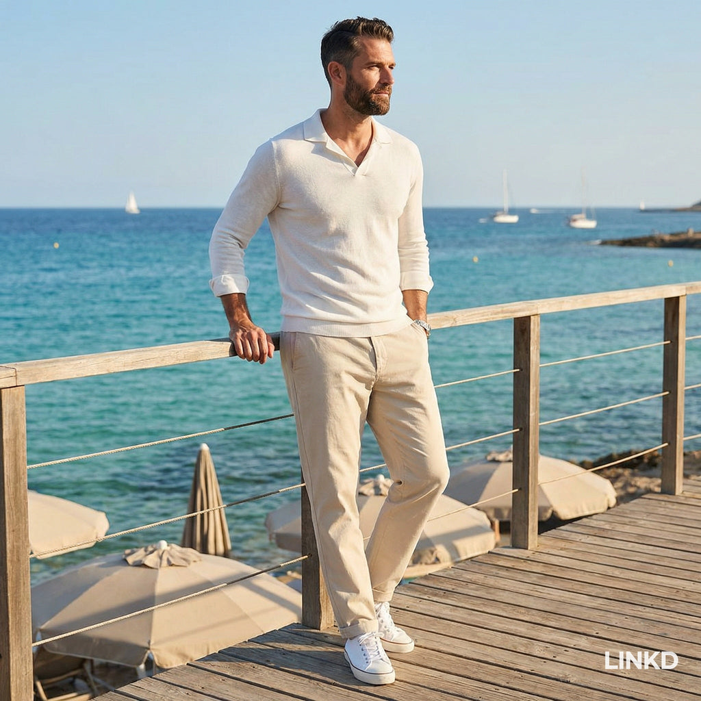 Men's Long Sleeve Knit Shirt with Lapel Collar
